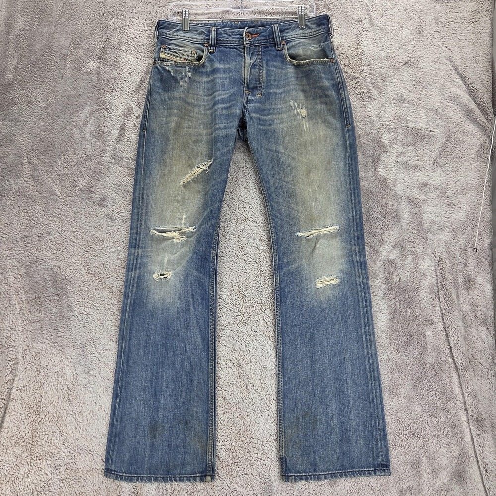 Diesel Jeans Mens 30x32 Blue Zatiny Regular Bootcut Distressed Made Italy 0074F